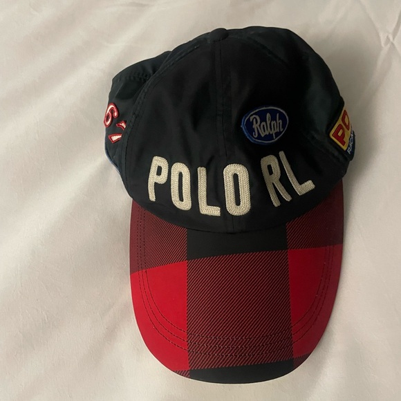 Polo Ralph Lauren Black/Plaid Racing Embroidered Patches Adjustable Strap Hat - Picture 11 of 13